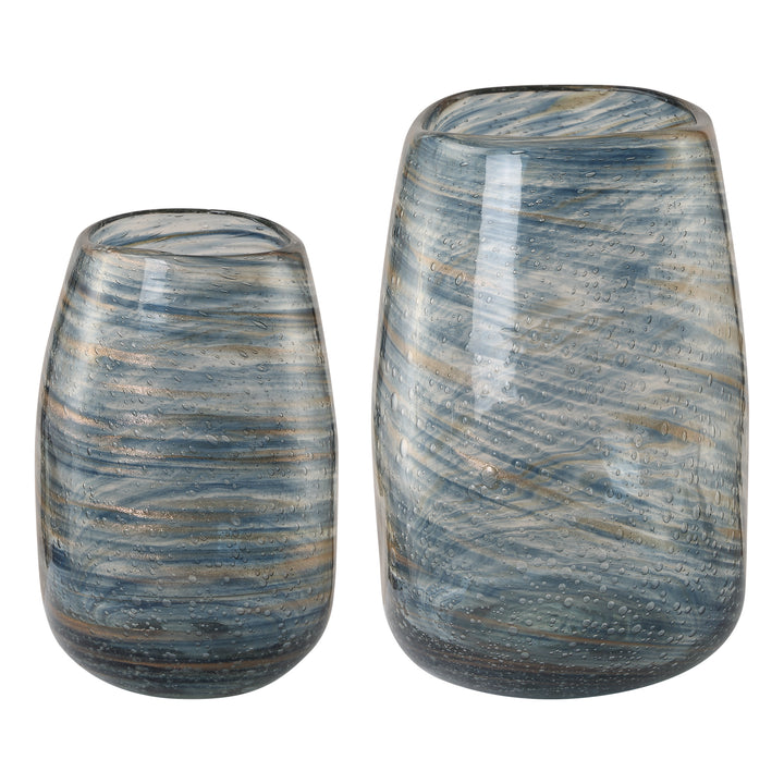 AURORA BLUE SWIRL GLASS VASES | SET OF 2