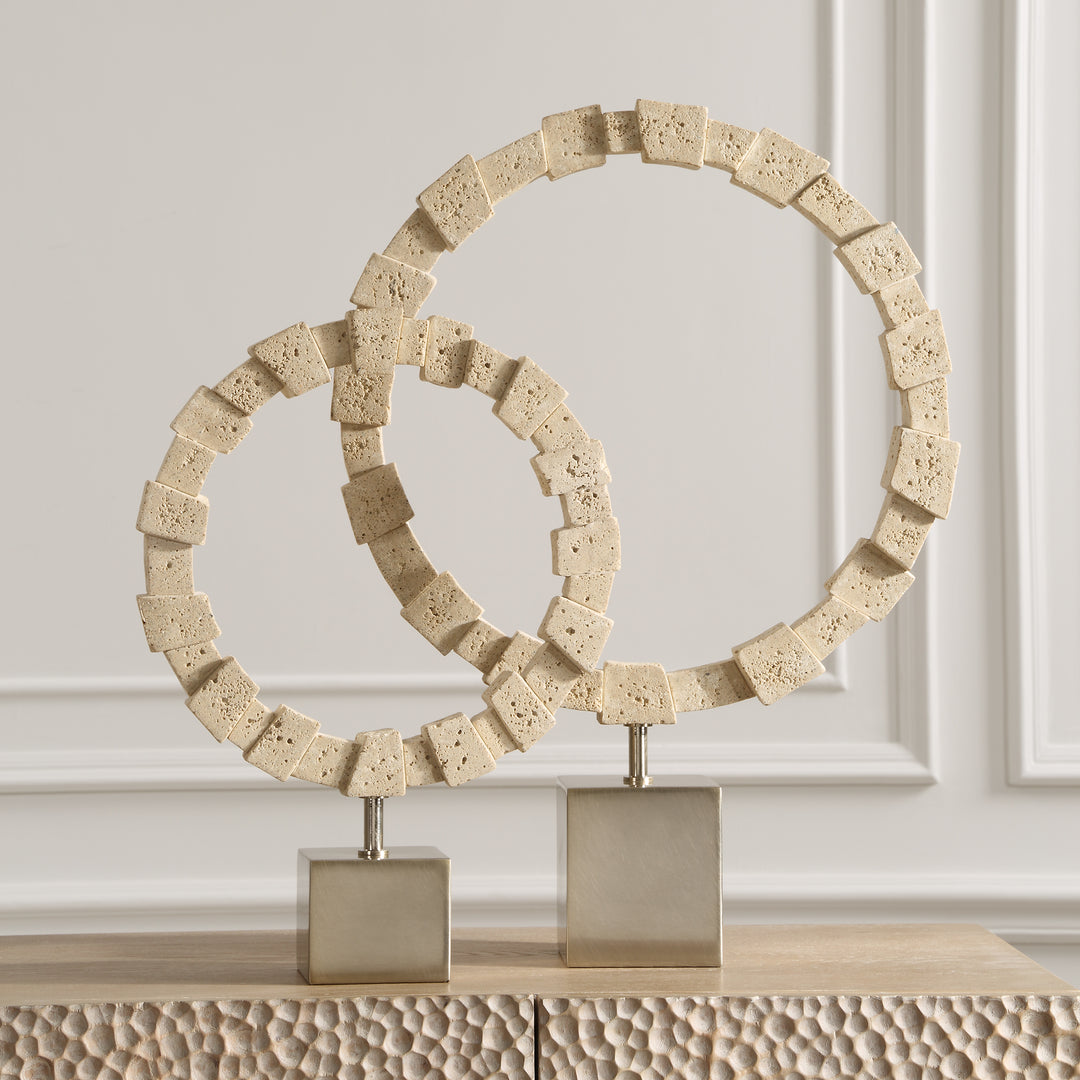 TRAVERTINE STONE RING SCULTURES | SET OF 2