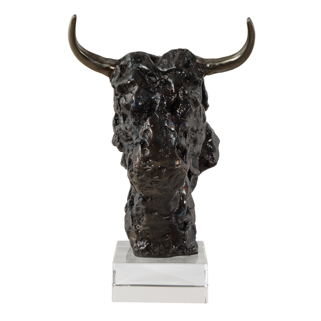 BISON BUST BRONZE SCULPTURE