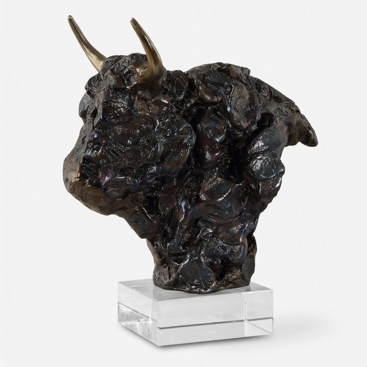 BISON BUST BRONZE SCULPTURE