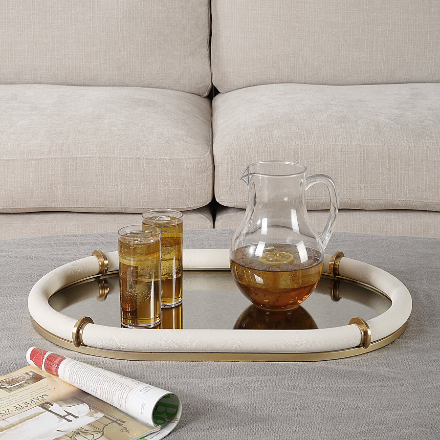 CYPRUS WHITE SHAGREEN MIRRORED TRAY
