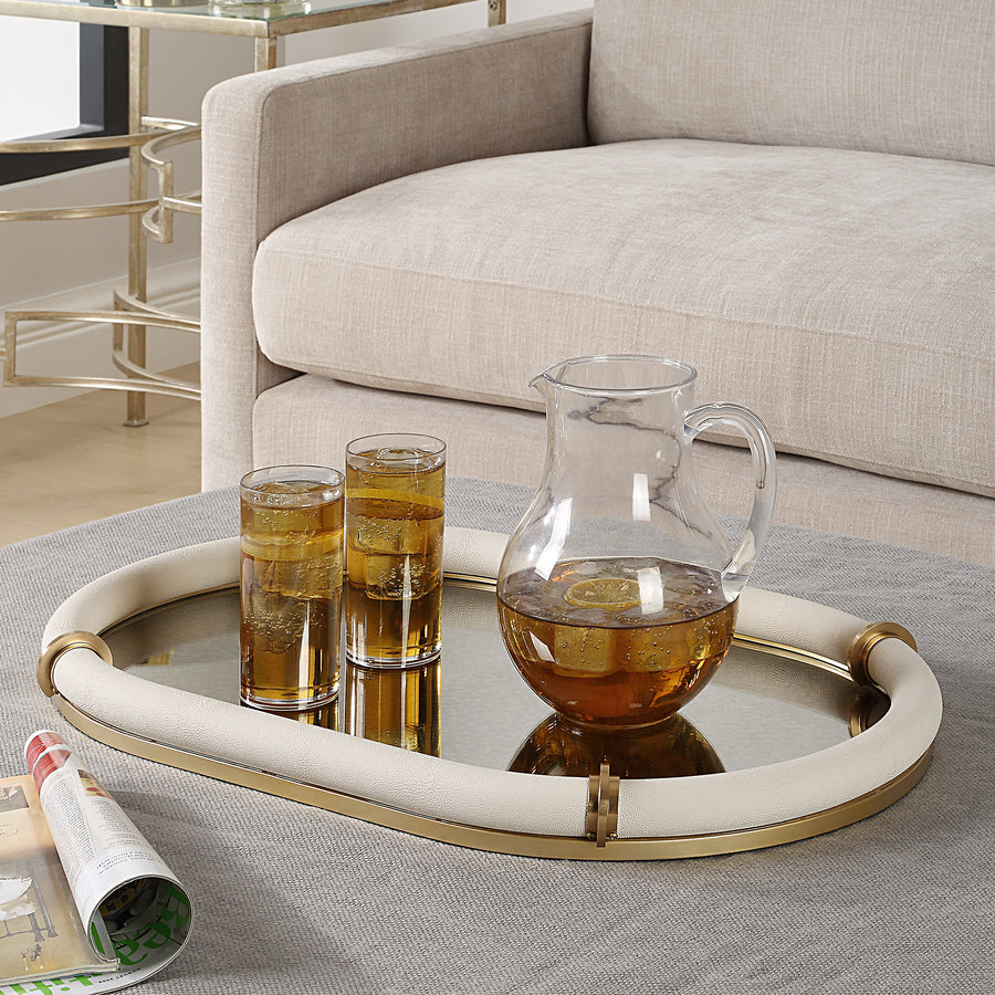 CYPRUS WHITE SHAGREEN MIRRORED TRAY