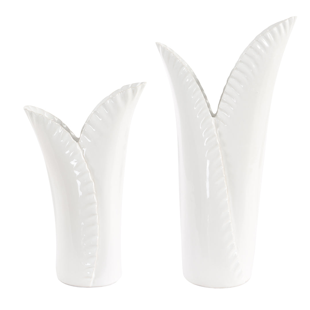 LEAFSCAPE WHITE CERAMIC VASES | SET OF 2