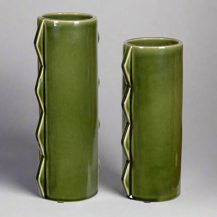 MEANDER GREEN CERAMIC VASES | SET OF 2