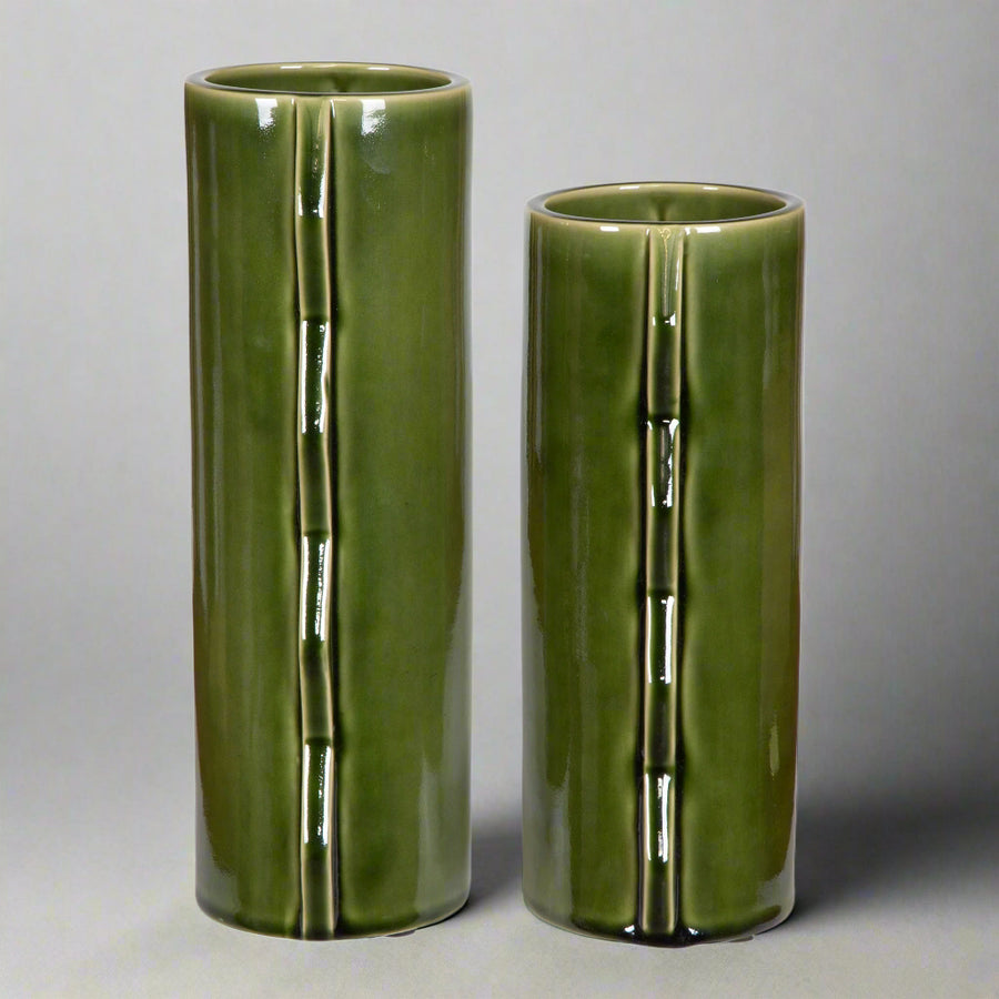 MEANDER GREEN CERAMIC VASES | SET OF 2