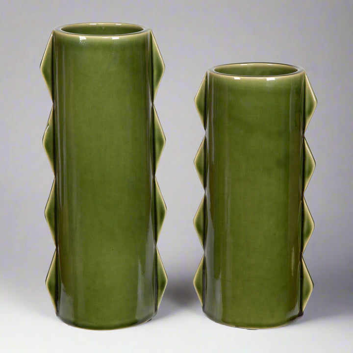 MEANDER GREEN CERAMIC VASES | SET OF 2