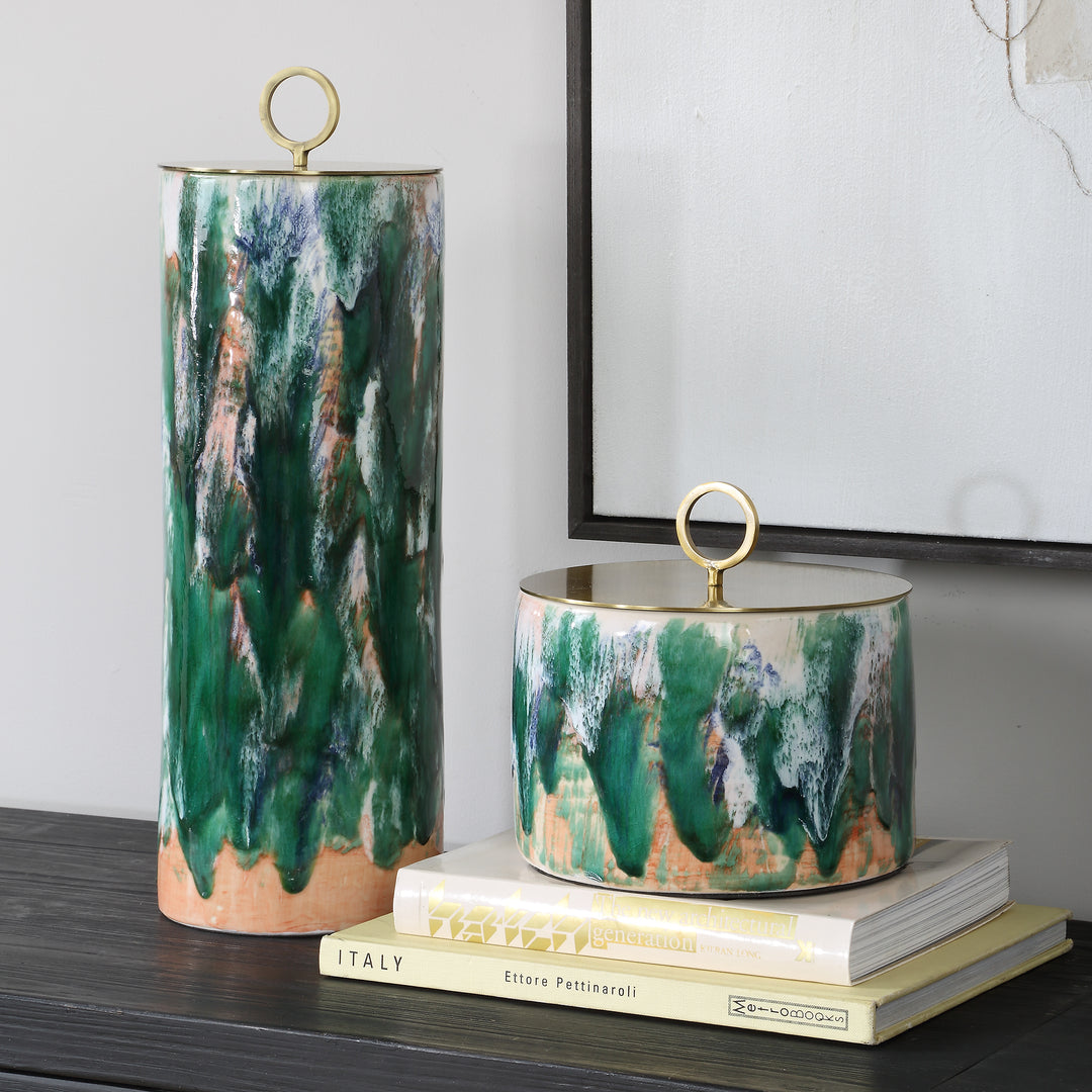 SYLVIE ABSTRACT PAINTED CERAMIC CONTAINER SET