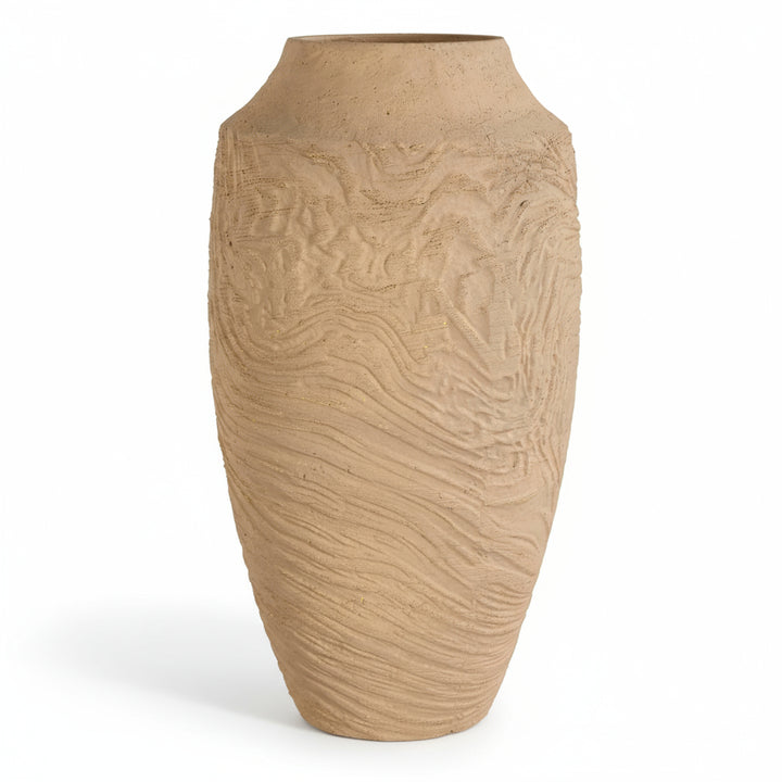 Textured beige vase on a white background