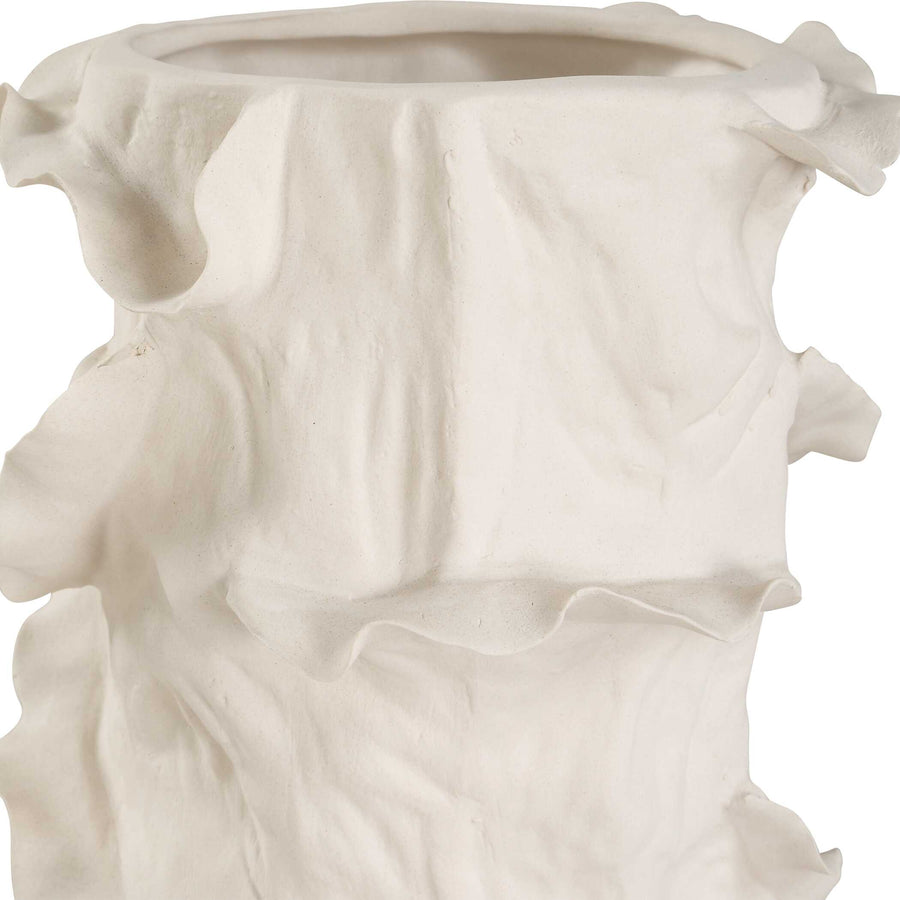 RIPPLE CREST WHITE VASES | SET OF 2