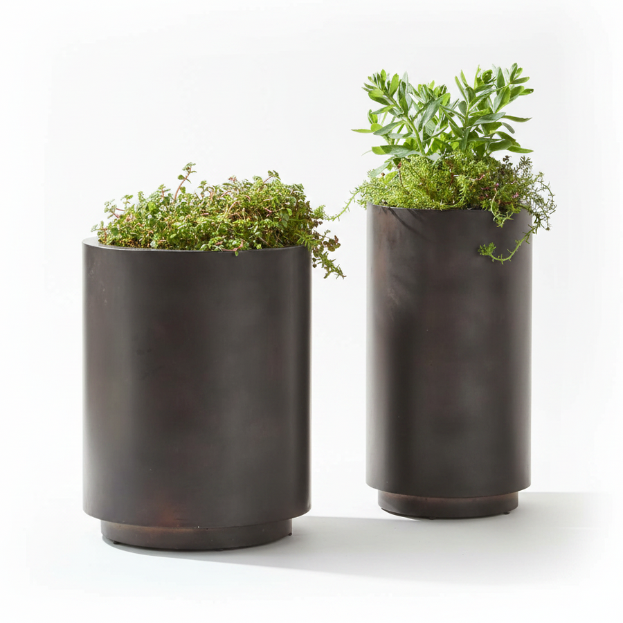 VOLCAN MATTE BRONZE OUTDOOR PLANTERS SET/2