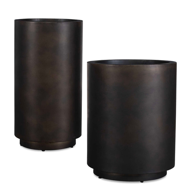 VOLCAN MATTE BRONZE OUTDOOR PLANTERS SET/2