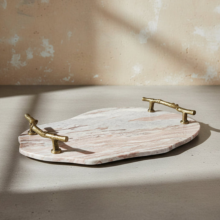 Marble tray with bronze handles