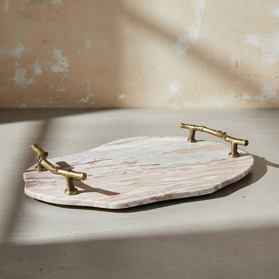 Marble tray with bronze handles