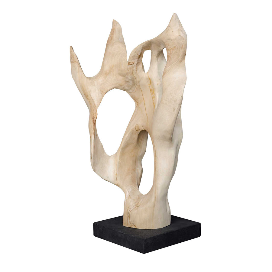 HOLLOW FORM BLEACHED WOOD SCULPTURE