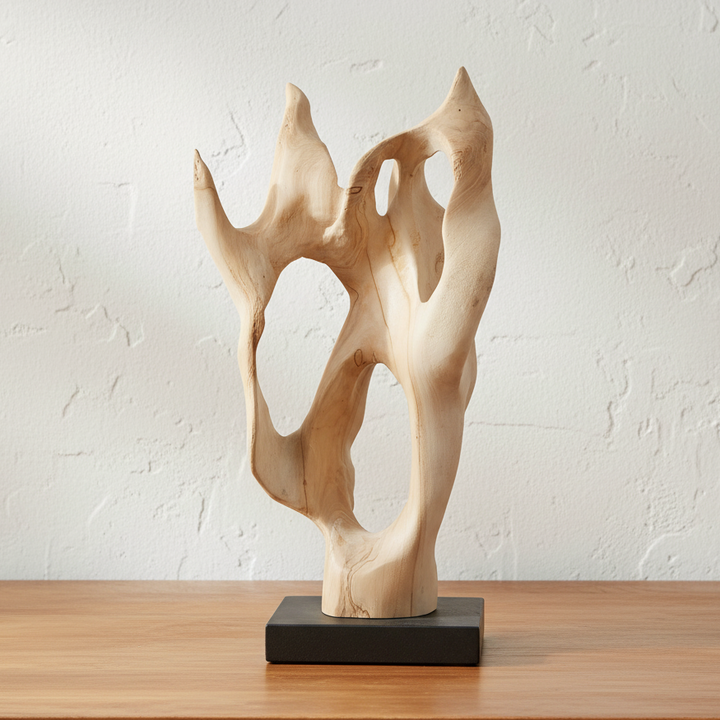 HOLLOW FORM BLEACHED WOOD SCULPTURE