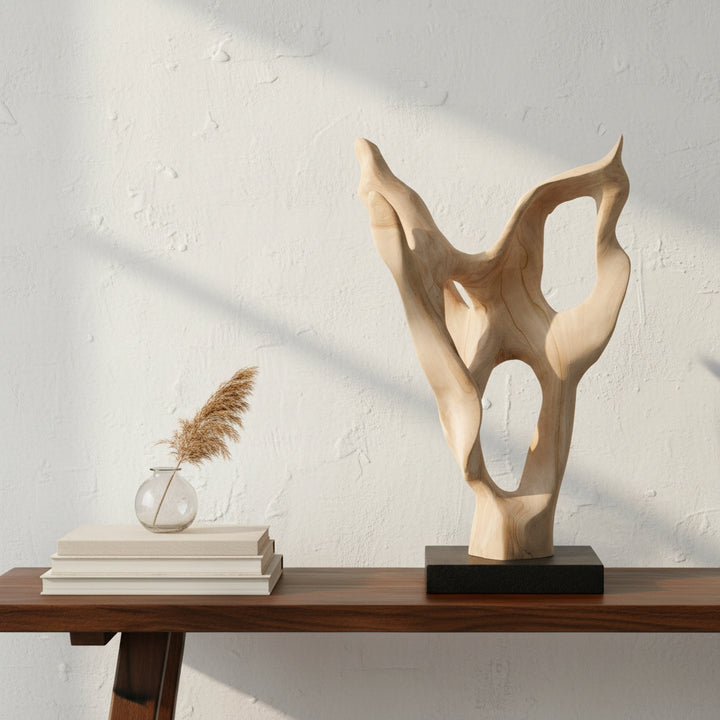 HOLLOW FORM BLEACHED WOOD SCULPTURE