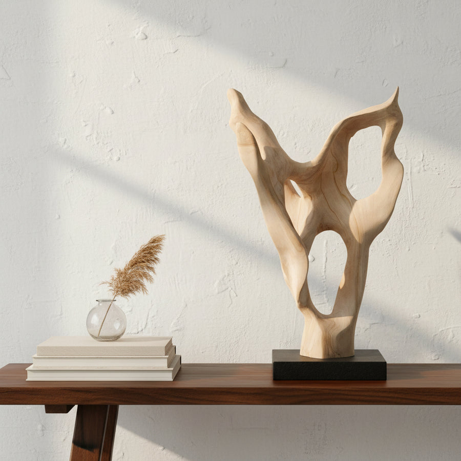 HOLLOW FORM BLEACHED WOOD SCULPTURE