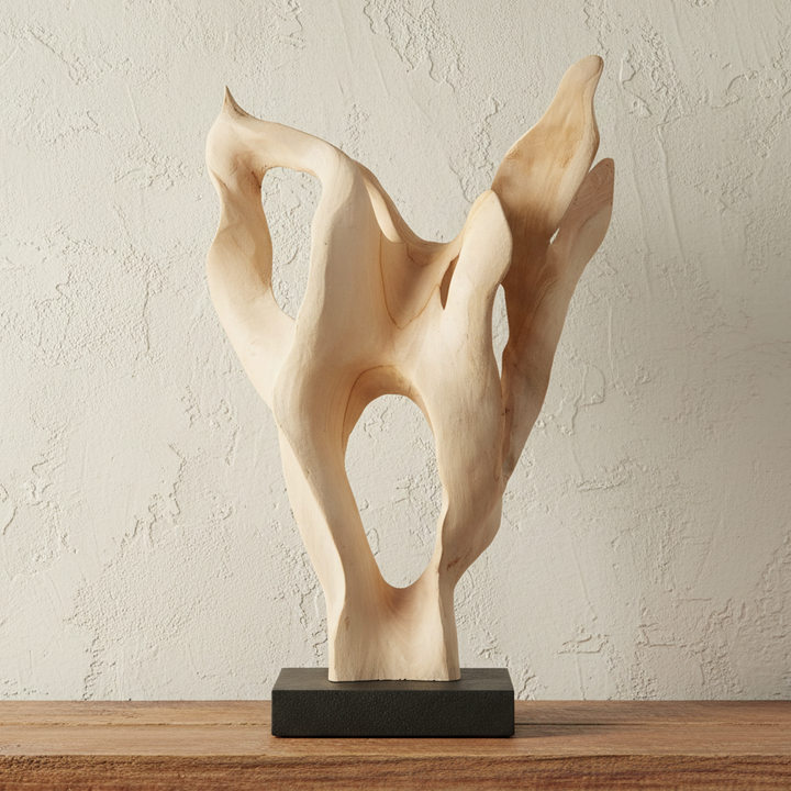 HOLLOW FORM BLEACHED WOOD SCULPTURE