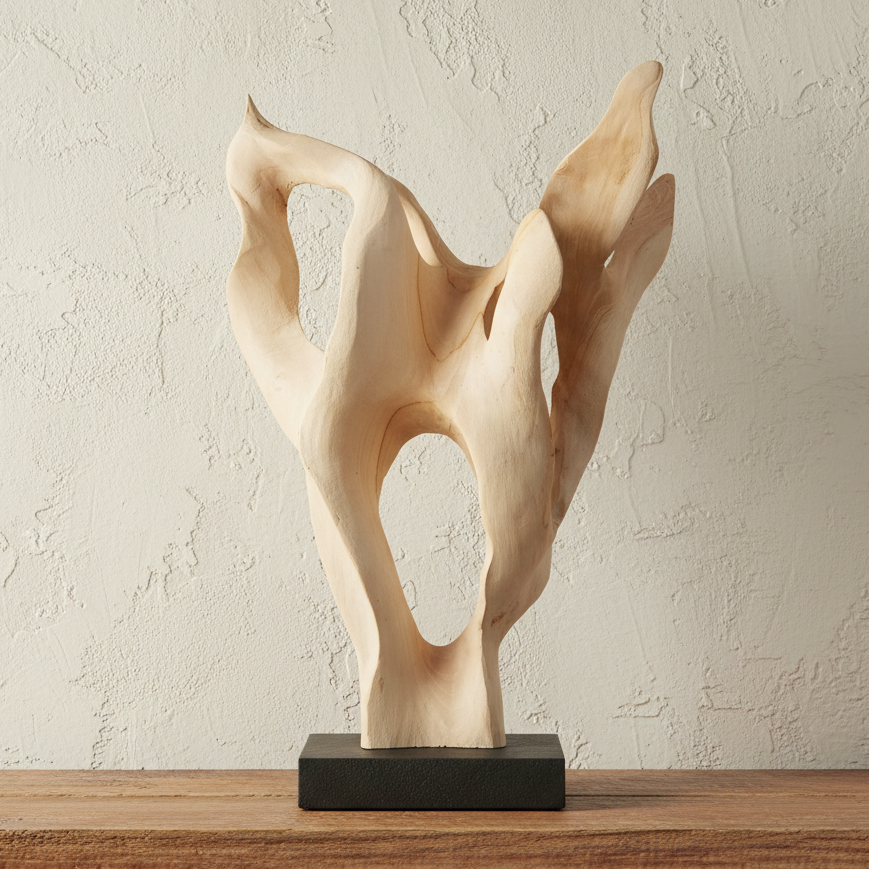 HOLLOW FORM BLEACHED WOOD SCULPTURE