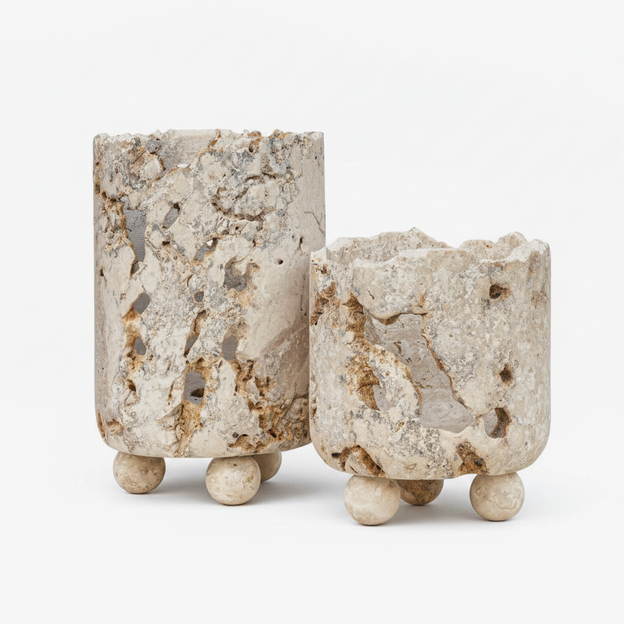 QUARRIED STONE CANDLEHOLDER SET