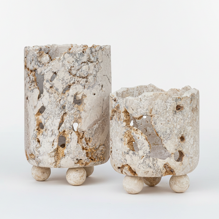 QUARRIED STONE CANDLEHOLDER SET