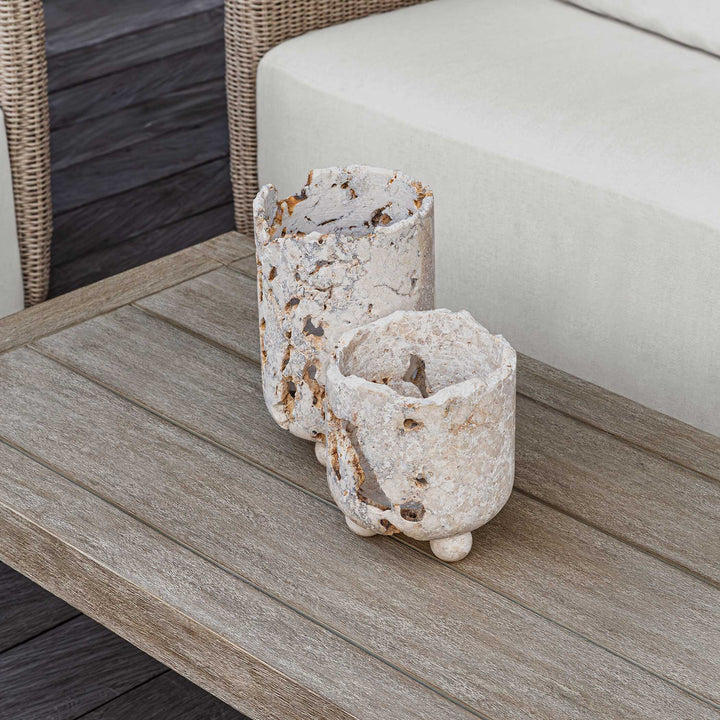 QUARRIED STONE CANDLEHOLDER SET