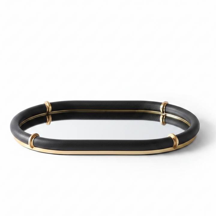 CYPRUS BLACK SHAGREEN OVAL MIRRORED TRAY