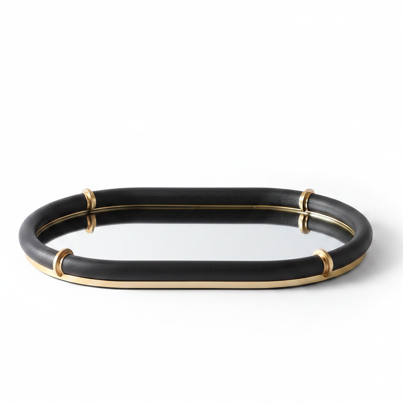 CYPRUS BLACK SHAGREEN OVAL MIRRORED TRAY