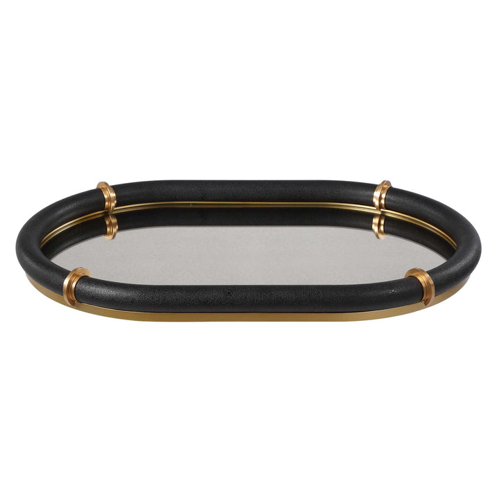 CYPRUS BLACK SHAGREEN OVAL MIRRORED TRAY