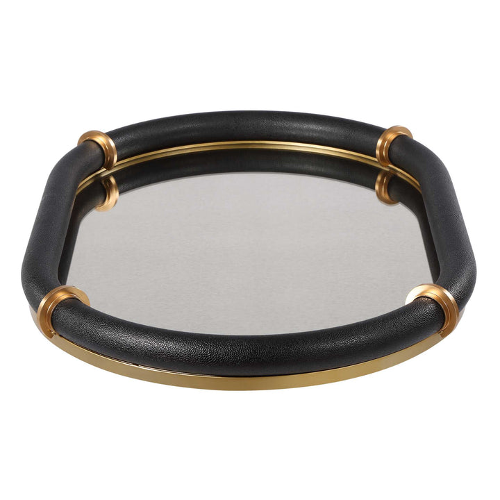 CYPRUS BLACK SHAGREEN OVAL MIRRORED TRAY