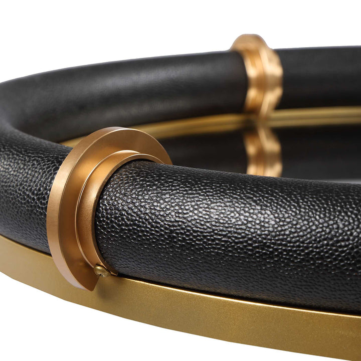 CYPRUS BLACK SHAGREEN OVAL MIRRORED TRAY