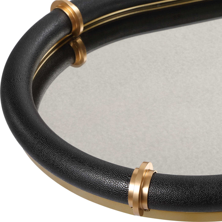 CYPRUS BLACK SHAGREEN OVAL MIRRORED TRAY