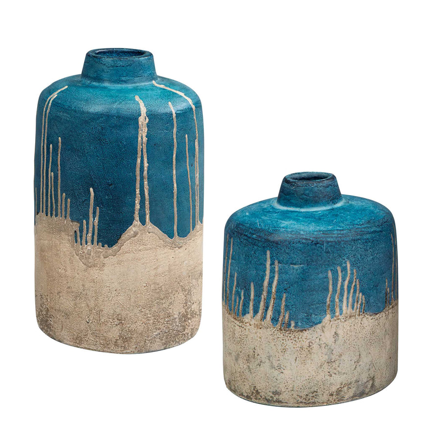 COASTAL CASCADE BLUE VASES | SET OF 2