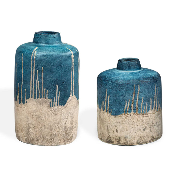 COASTAL CASCADE BLUE VASES | SET OF 2