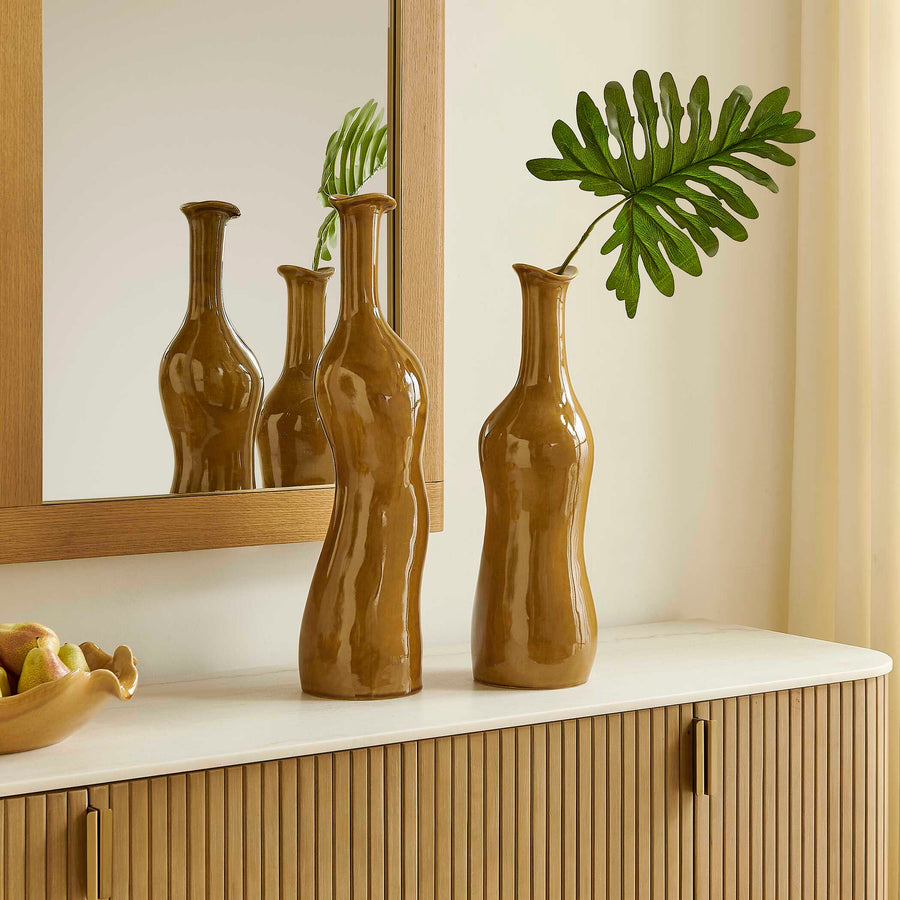 SIENNA FLOW CERAMIC BOTTLE VASE SET