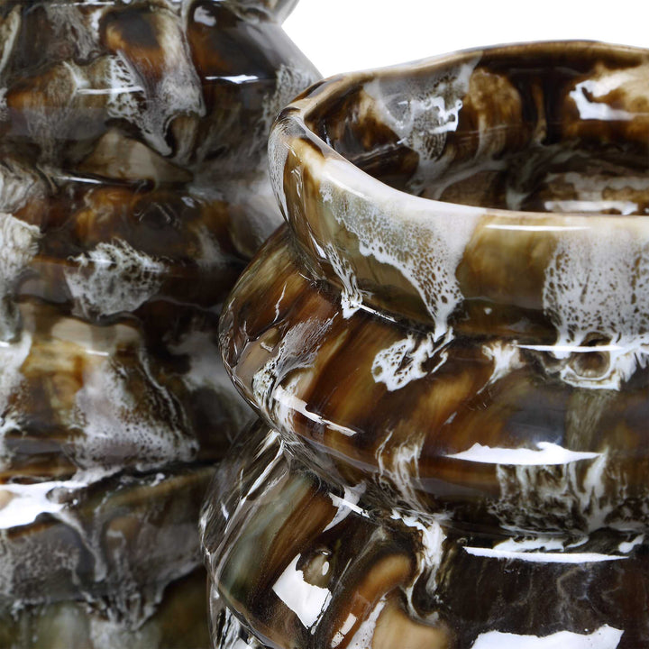CUOCO GLAZED BROWN VASES | SET OF 2