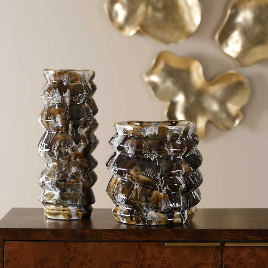 CUOCO GLAZED BROWN VASES | SET OF 2