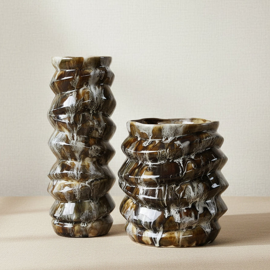 CUOCO GLAZED BROWN VASES | SET OF 2