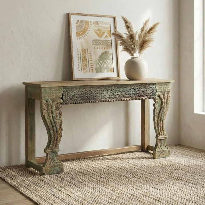 ALBA ANTIQUE CARVED WOOD CONSOLE TABLE