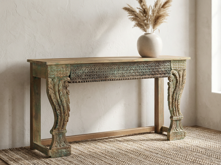 ALBA ANTIQUE CARVED WOOD CONSOLE TABLE