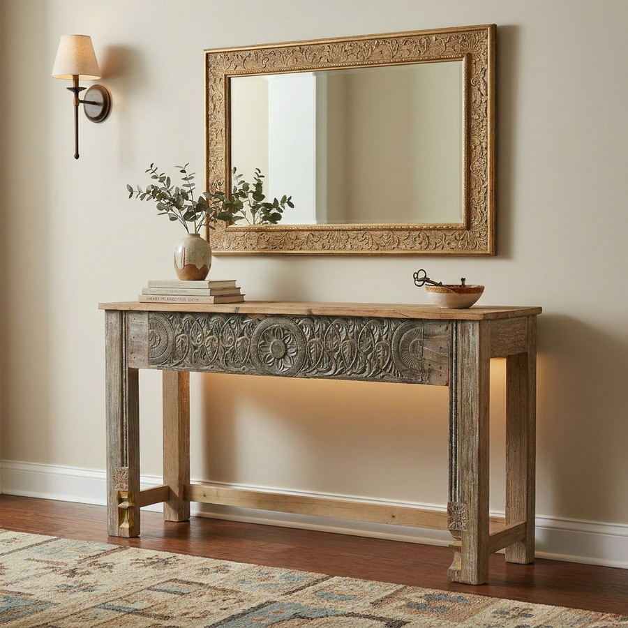 ALBA CARVED WOOD CONSOLE TABLE