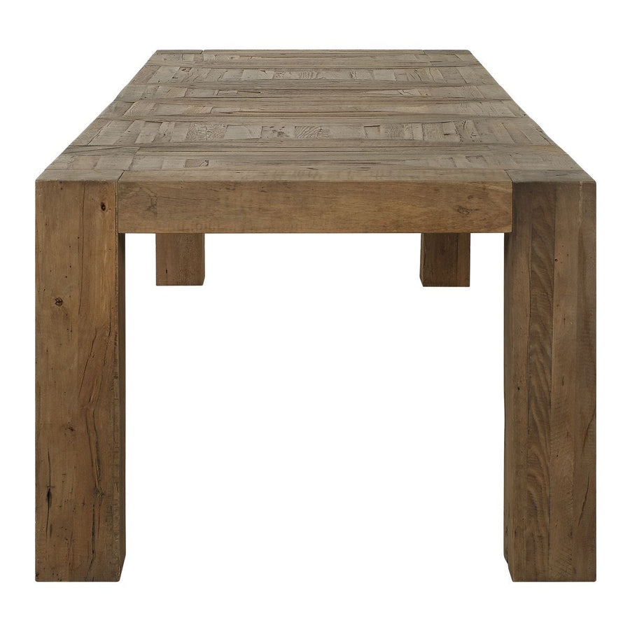 Wooden table with a rustic finish on a white background