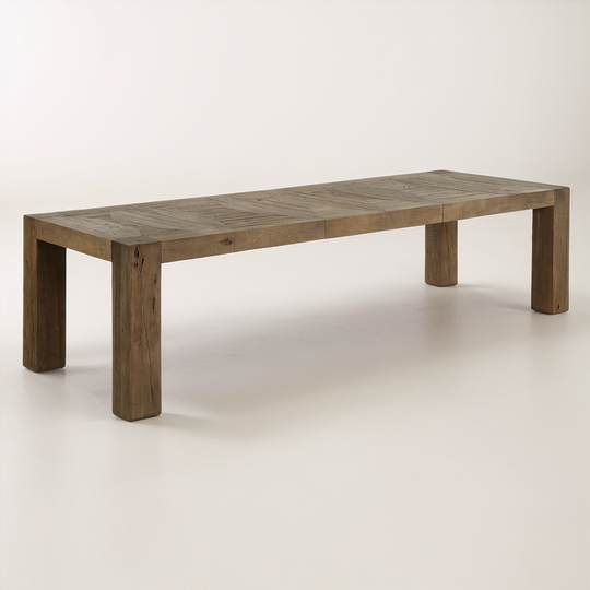 Wooden dining table on a white background