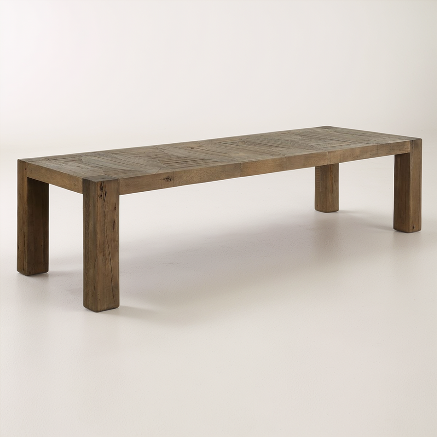 Wooden dining table on a white background