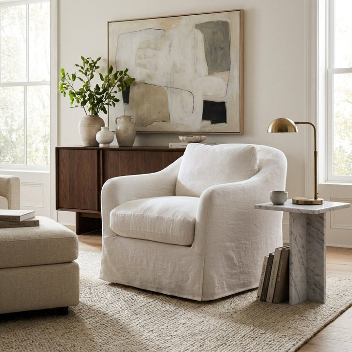 ALMA LINEN SLIPCOVER SWIVEL CHAIR