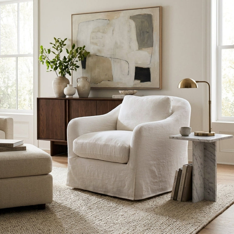 ALMA LINEN SLIPCOVER SWIVEL CHAIR