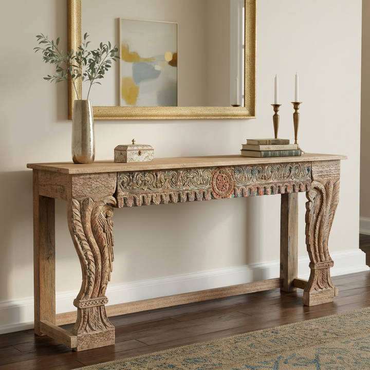 ALVA ANTIQUE CARVED WOOD CONSOLE TABLE