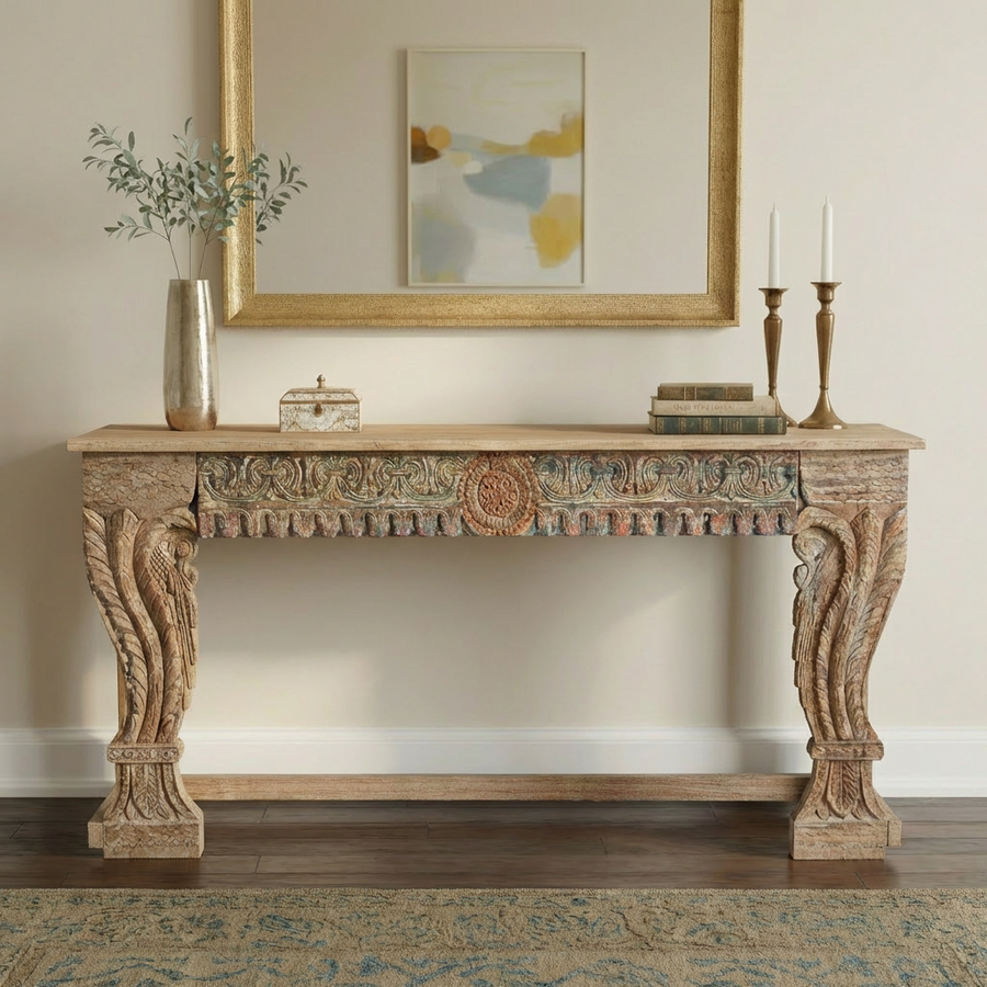 ALVA ANTIQUE CARVED WOOD CONSOLE TABLE