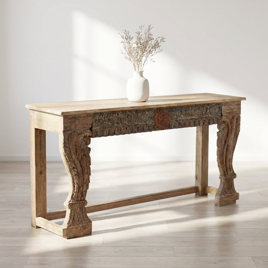 ALVA ANTIQUE CARVED WOOD CONSOLE TABLE
