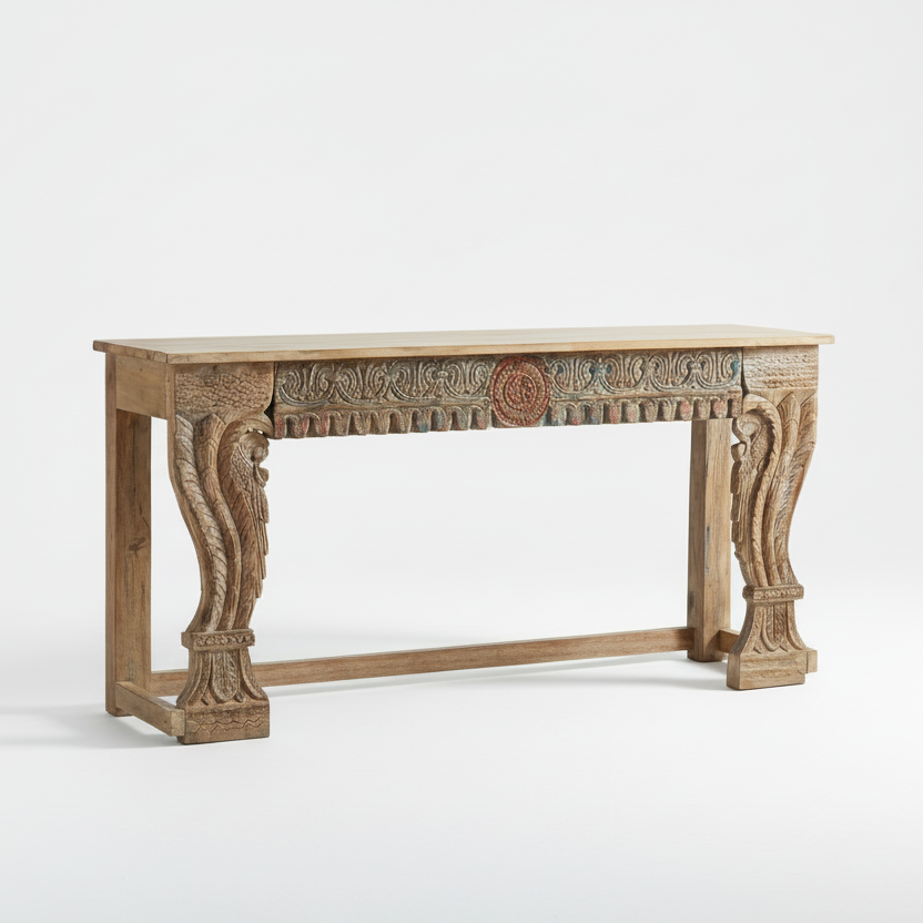 ALVA ANTIQUE CARVED WOOD CONSOLE TABLE